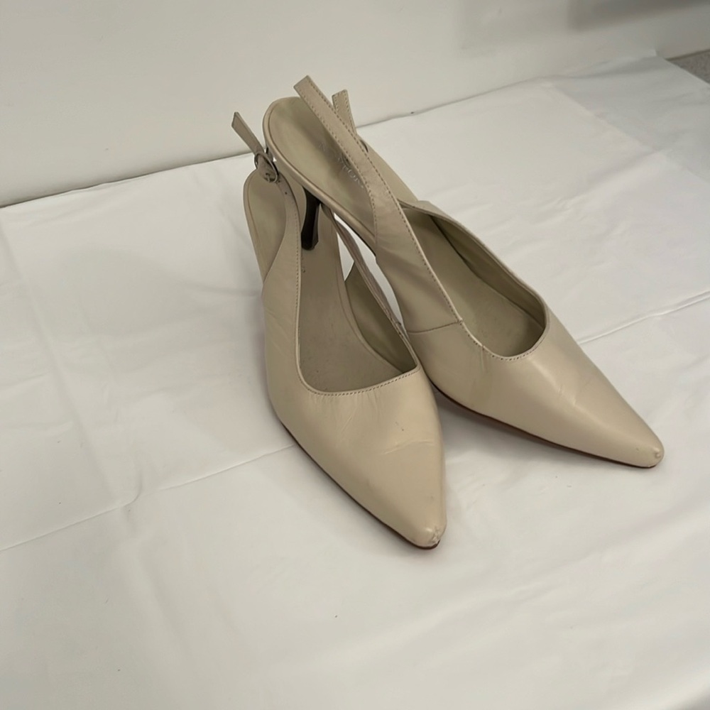 Newport News Vintage Cream Leather Sling-Back Pumps.  USED - Size 8 1/2.